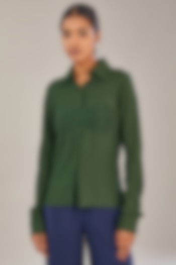 Forest Green Tencel Twill Shirt by Somya Goyal at Pernia's Pop Up Shop